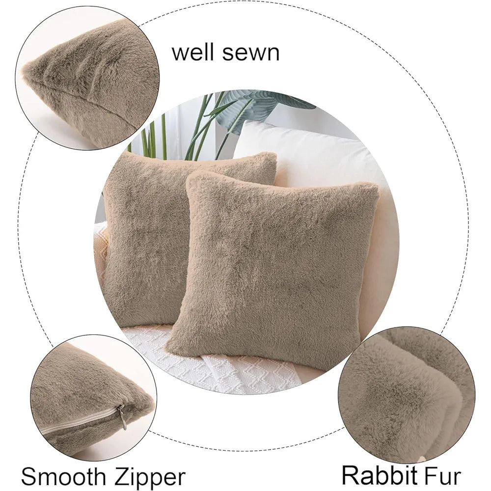 Luxe Home Cushion Cover 16 inch x 16 inch Duble Side Rabbit Fur Plain Design Covers Set of 2 for Sofa, Bedroom, livingroom
